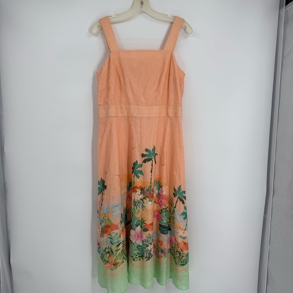 Talbots Sunset Horizon Floral Linen Maxi Dress Womens Size 8P Tropical Peach - Picture 11 of 11